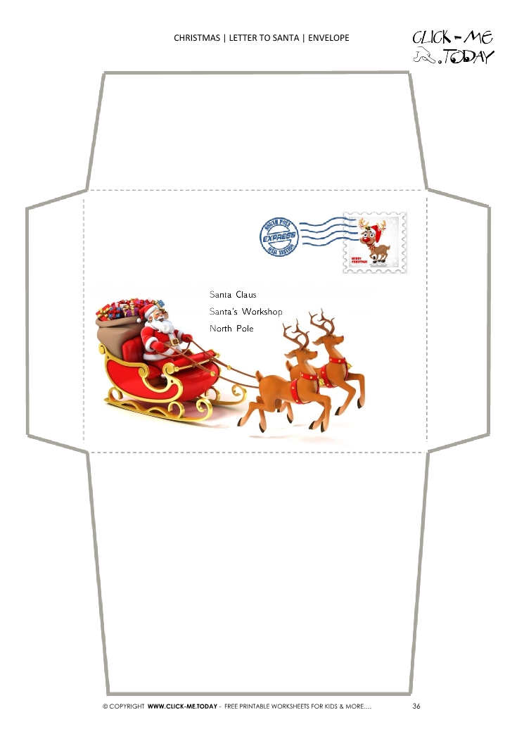 Plain envelope to Santa template 3d Santa Claus with sleigh 36